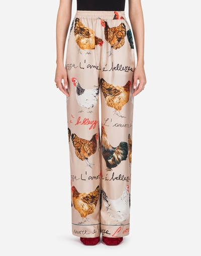 Shop Dolce & Gabbana Printed Silk Pants In Beige