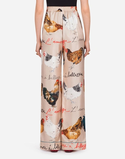 Shop Dolce & Gabbana Printed Silk Pants In Beige