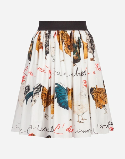 Shop Dolce & Gabbana Printed Cotton Skirt In Cream