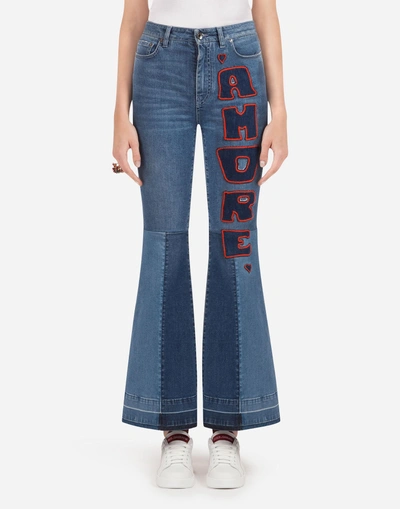 Shop Dolce & Gabbana Denim Jeans With Patch In Blue