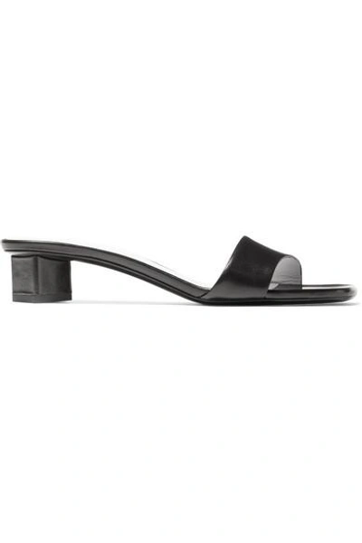 Shop The Row Chocolate Leather Mules In Black