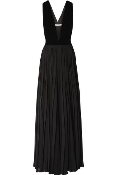 Shop Givenchy Velvet And Pleated Silk-georgette Gown In Black