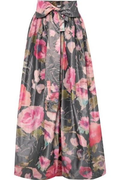 Shop Alexis Mabille Bow-detailed Floral-print Organza Maxi Skirt In Pink