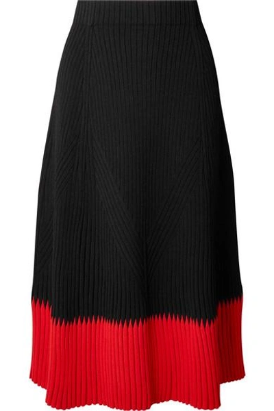 Shop Alexander Mcqueen Two-tone Ribbed-knit Midi Skirt