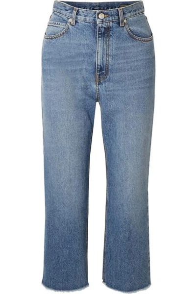 Shop Alexander Mcqueen Cropped Frayed Jeans In Blue