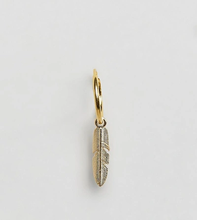 Shop Serge Denimes Ethereal Feather Hoop Earring In Solid Silver With 14k Gold Plating - Gold