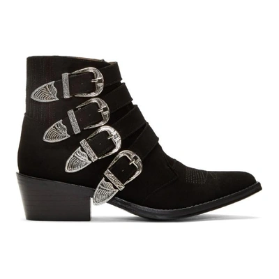Shop Toga Pulla Black Suede Four Buckle Western Boots