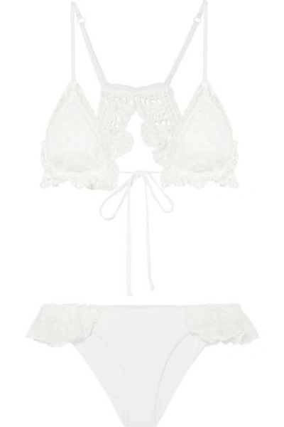 Shop Anjuna Nancy Crochet And Lace-paneled Triangle Bikini In White