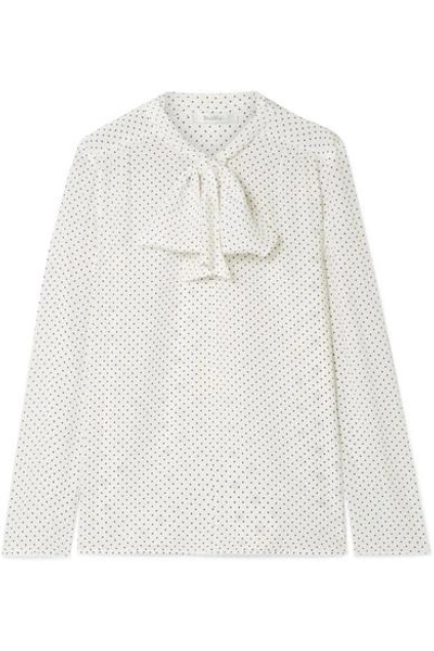 Shop Max Mara Polka-dot Silk Crepe De Chine And Stretch-jersey Blouse In White