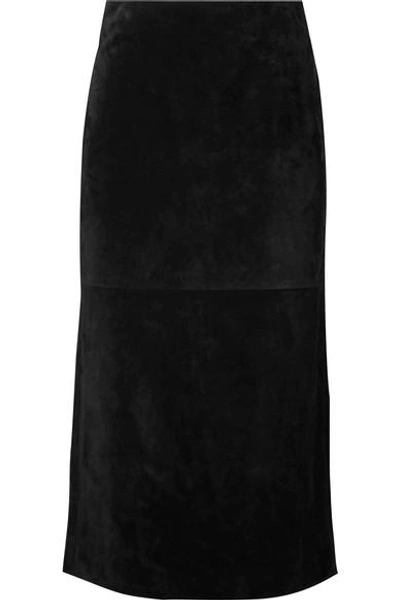 Shop Saint Laurent Suede Midi Skirt In Black