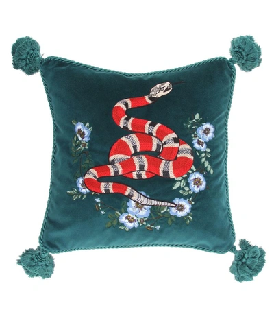Shop Gucci Embroidered Velvet Cushion In Green