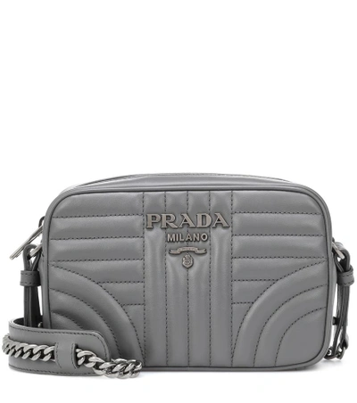 Shop Prada Diagramme Leather Crossbody Bag In Grey