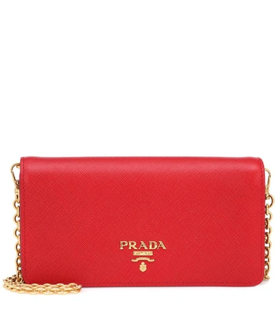 Shop Prada Leather Shoulder Bag In Red
