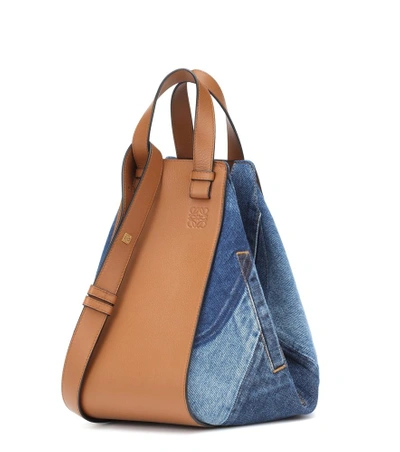 Shop Loewe Hammock Small Leather And Denim Shoulder Bag In Brown