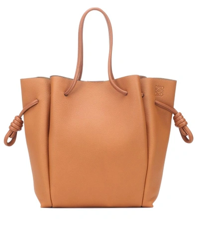 Shop Loewe Flamenco Knot Small Leather Tote In Brown