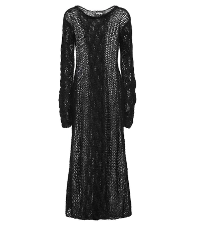 Shop Miu Miu Mohair And Wool-blend Maxi Dress In Black