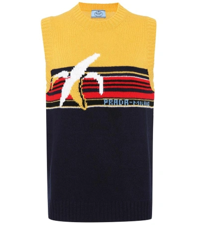 Shop Prada Intarsia Wool Sweater Vest In Yellow