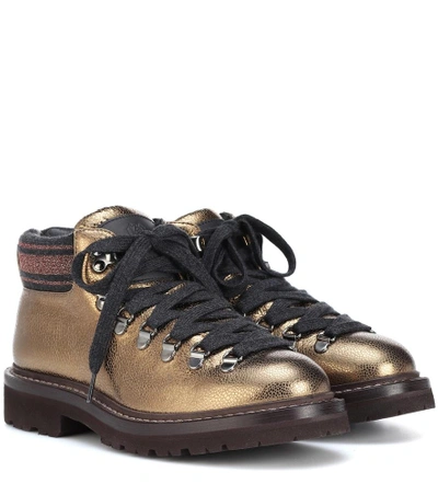 Shop Brunello Cucinelli Metallic Leather Ankle Boots