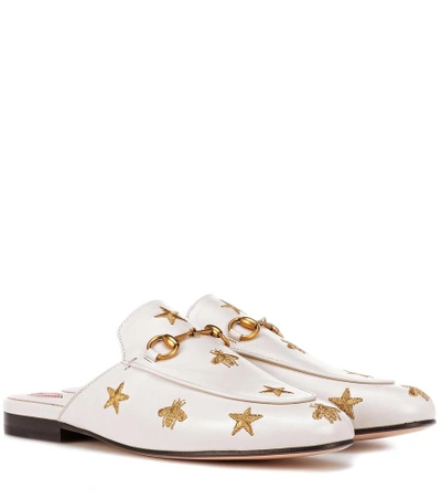 Shop Gucci Princetown Leather Slippers In White