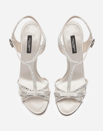 Shop Dolce & Gabbana Satin Sandals With Crystals In Silver