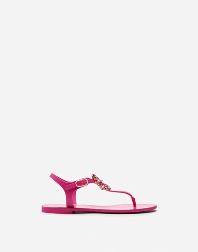 Shop Dolce & Gabbana Rubber Flip-flop Sandal And Patent With Brocade In Fuchsia