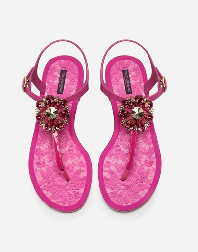 Shop Dolce & Gabbana Rubber Flip-flop Sandal And Patent With Brocade In Fuchsia