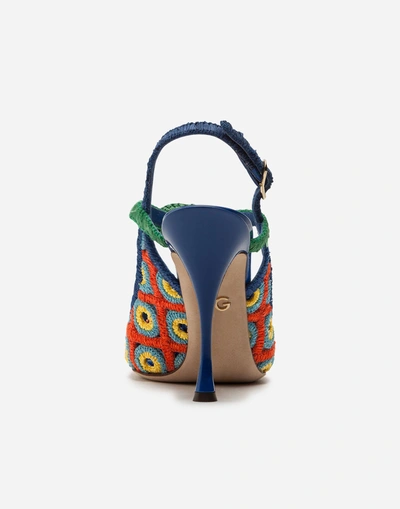 Shop Dolce & Gabbana Crocheted Raffia And Patent Leather Slingbacks In Multi-colored