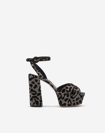 Shop Dolce & Gabbana Platform Sandals In Leopard-print Fabric In Silver