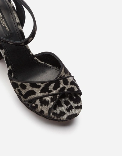 Shop Dolce & Gabbana Platform Sandals In Leopard-print Fabric In Silver