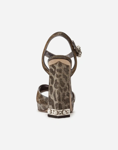 Shop Dolce & Gabbana Platform Sandals In Glittery Leopard-print With Bejeweled Heel In Silver