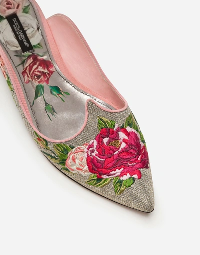 Shop Dolce & Gabbana Fabric Mules With Embroidery In Multi-colored