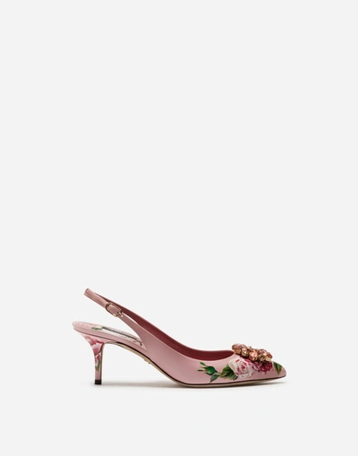 Shop Dolce & Gabbana Printed Patent Leather Slingbacks With Brooch Detail In Pink