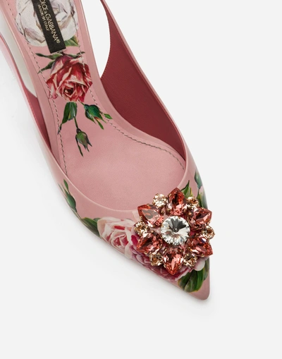 Shop Dolce & Gabbana Printed Patent Leather Slingbacks With Brooch Detail In Pink