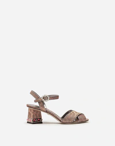 Shop Dolce & Gabbana Sandals In Glittery Leopard-print With Bejeweled Heel In Pink