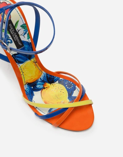 Shop Dolce & Gabbana Patent Leather Sandals With Bejeweled Crystal Ball Heel In Multi-colored