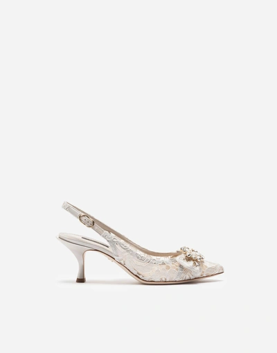 Shop Dolce & Gabbana Lace Slingbacks With Bejeweled Detail In White