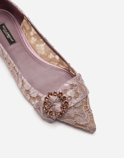 Shop Dolce & Gabbana Lace Ballet Flats With Bejeweled Detail In Pink