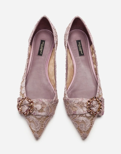 Shop Dolce & Gabbana Lace Ballet Flats With Bejeweled Detail In Pink