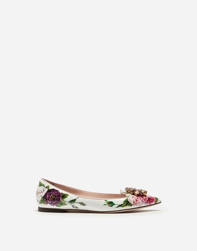 Shop Dolce & Gabbana Printed Patent Leather Slippers With Brooch Detail In Cream