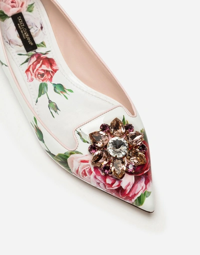 Shop Dolce & Gabbana Printed Patent Leather Slippers With Brooch Detail In Cream