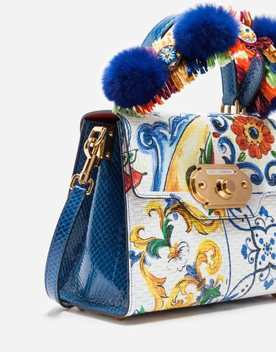 Shop Dolce & Gabbana Majolica-print Calfskin Welcome Handbag In Majolica Print
