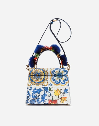 Shop Dolce & Gabbana Majolica-print Calfskin Welcome Handbag In Majolica Print
