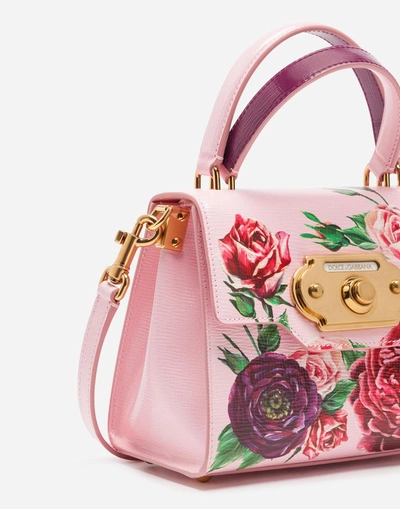 Shop Dolce & Gabbana Small Welcome Bag In Peony-print Boarded Calfskin In Pink