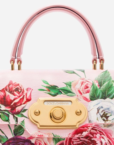 Shop Dolce & Gabbana Small Welcome Bag In Peony-print Boarded Calfskin In Pink