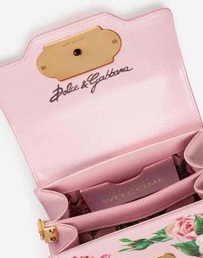 Shop Dolce & Gabbana Small Welcome Bag In Peony-print Boarded Calfskin In Pink