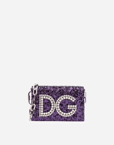 Shop Dolce & Gabbana Sequined Dg Girls Shoulder Bag In Purple