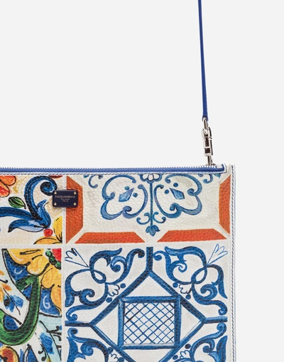 Shop Dolce & Gabbana Tumbled Calfskin Pouch In Majolica Print