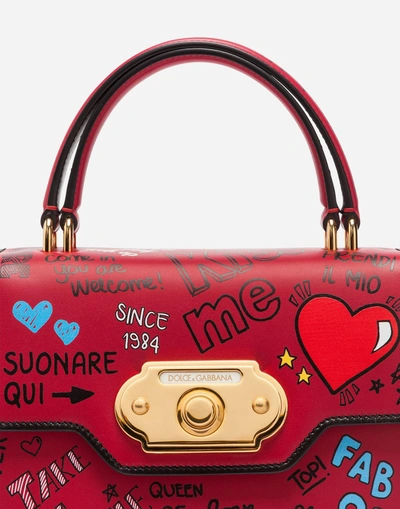 Shop Dolce & Gabbana Mural-print Calfskin Welcome Handbag In Red