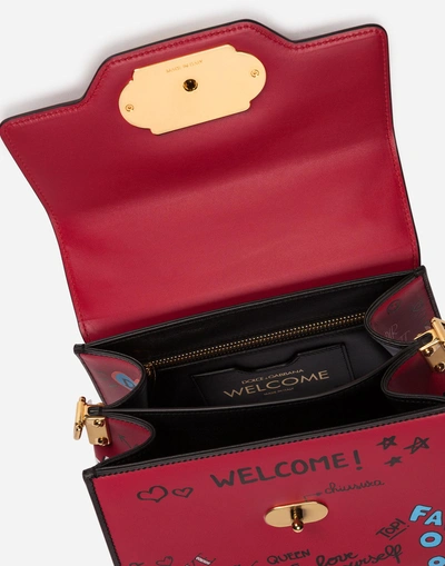 Shop Dolce & Gabbana Mural-print Calfskin Welcome Handbag In Red