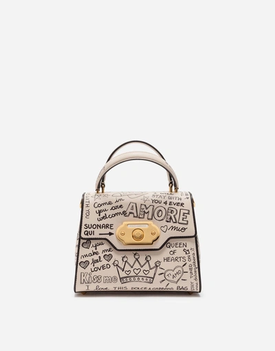 Shop Dolce & Gabbana Mural-print Calfskin Welcome Handbag In Cream